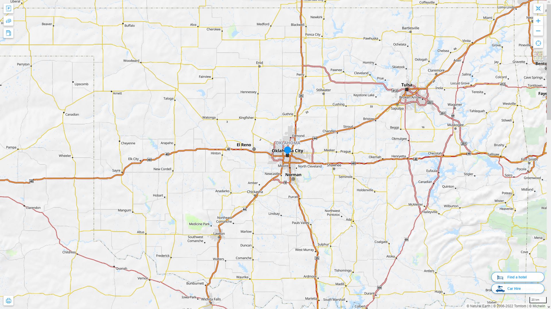 Oklahoma City Oklahoma Highway and Road Map